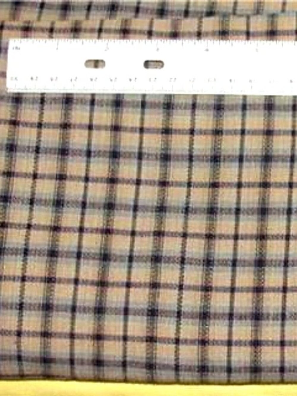 Black & Blue Small Plaid on Tan Cotton Blend Fabric Remnant 58" wide x 1 1/4 yds